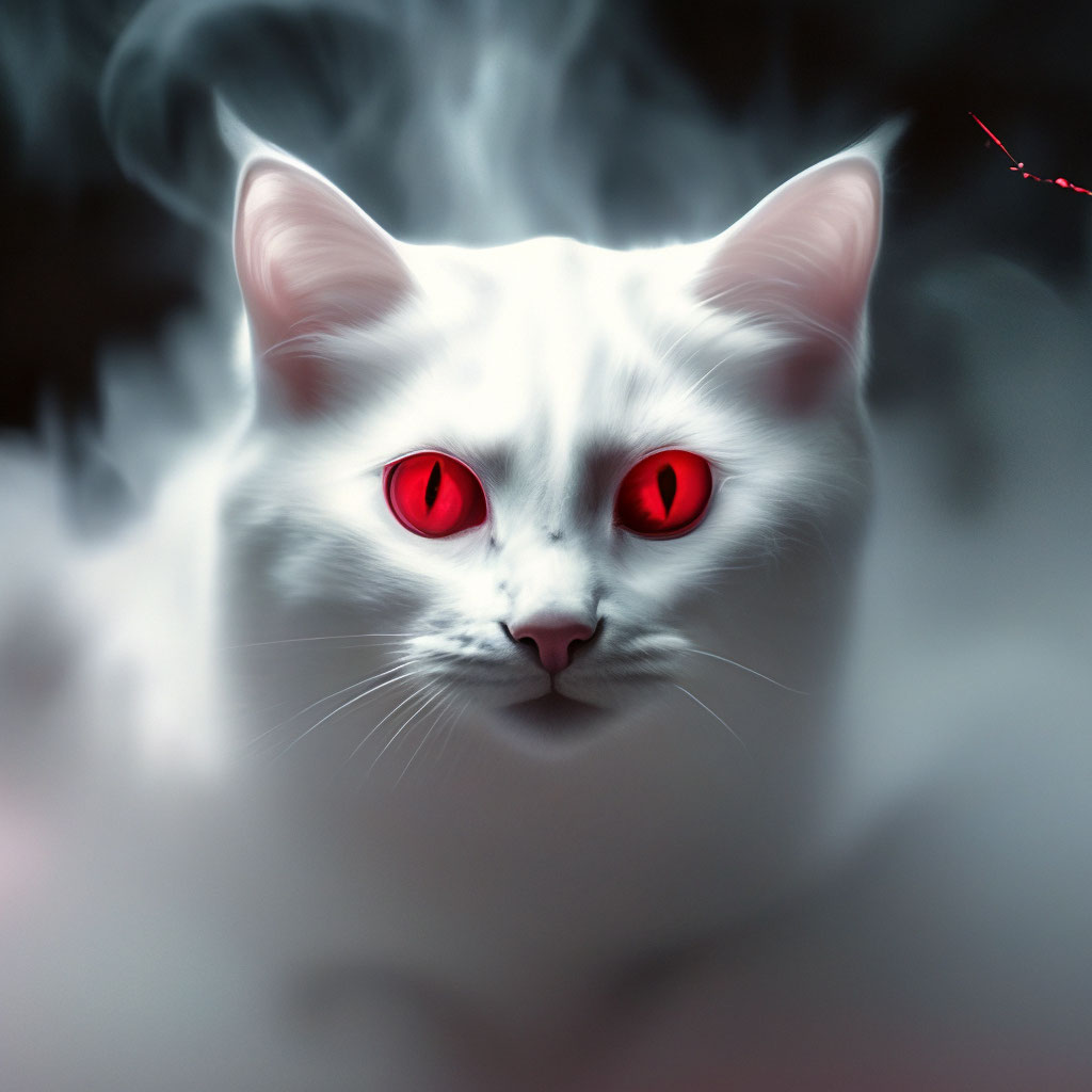 Белый кот призрак с красными …» — создано в Шедевруме
