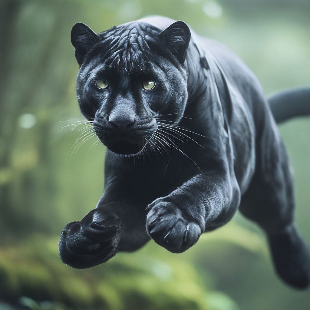Чёрная пантера кошка в прыжке, …» — создано в Шедевруме