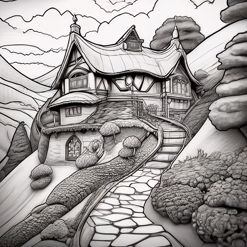 Рисунок-раскраска дом хоббитов на …» — создано в Шедевруме