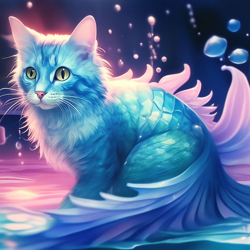 Рисунок акварелью, голубая кошка с …» — создано в Шедевруме