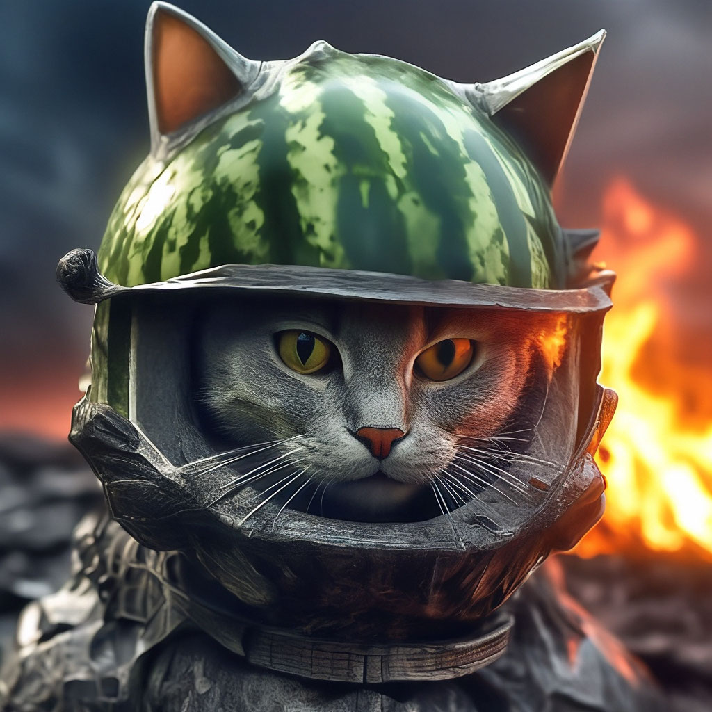 Кот в шлеме