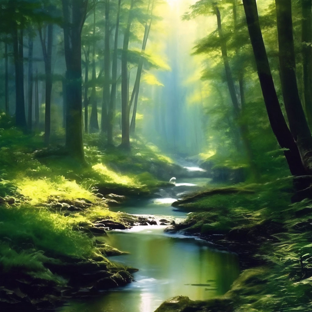 Лес за речкой летом природа красота» — создано в Шедевруме
