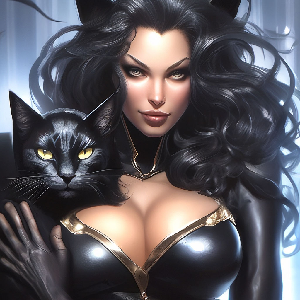 Красивая девушка, black cat marvel, …» — создано в Шедевруме