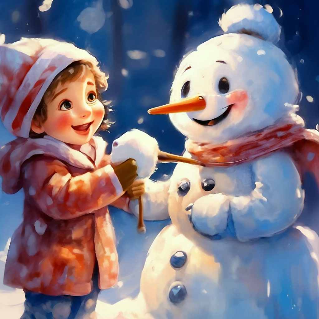 Раскраска онлайн Дети лепят снеговика зимой бесплатно