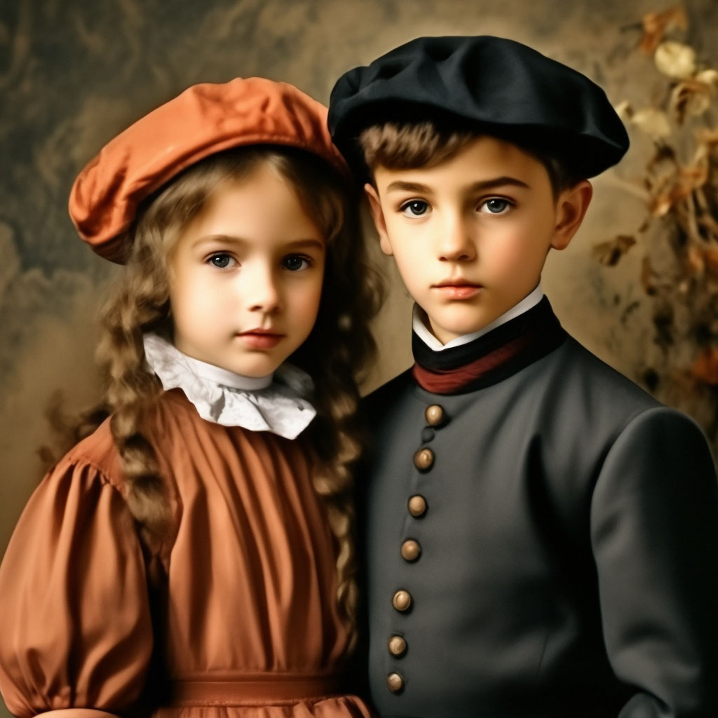 Винтажная открытка «Мальчик и Девочка с Зайчиками»
