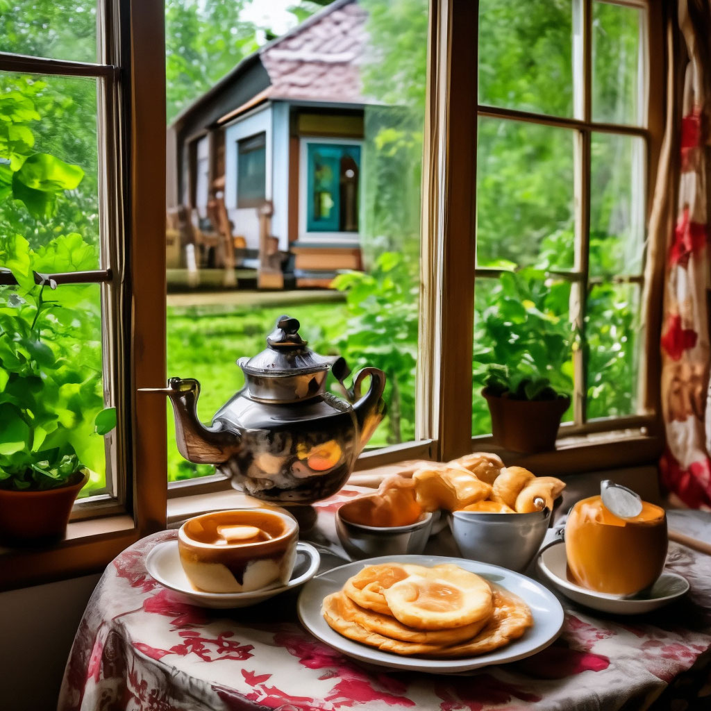 Завтрак в деревне веранда витражи …» — создано в Шедевруме