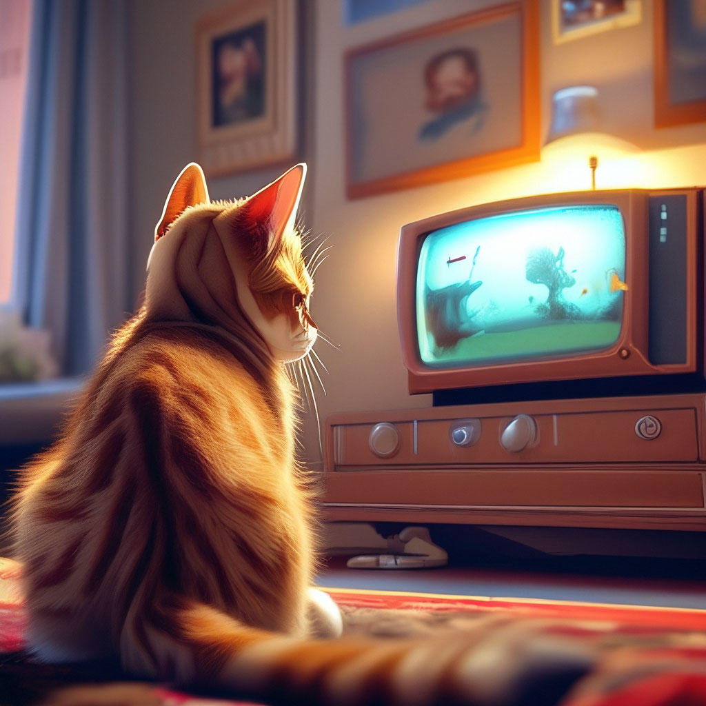 Кот смотрит телевизор» — создано в Шедевруме