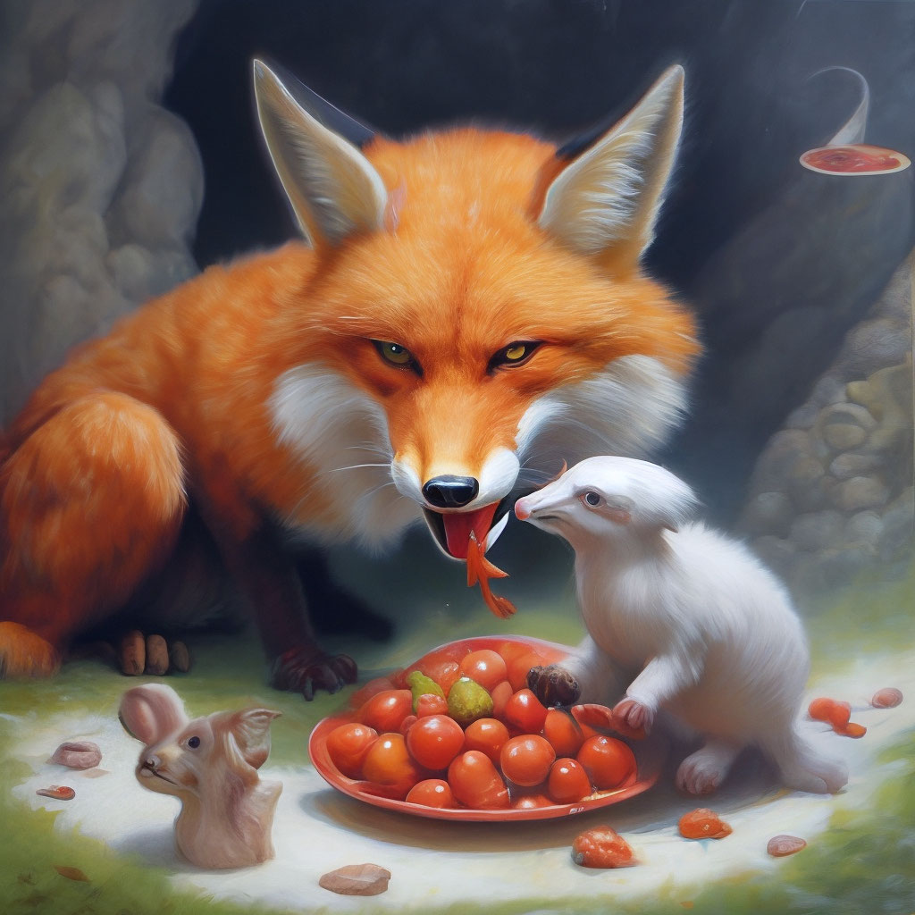 Злая лиса ест зайца» — создано в Шедевруме