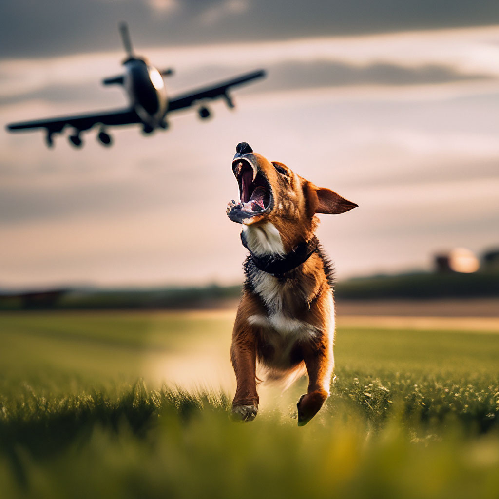 Собака лает на летящий самолёт и…» — создано в Шедевруме