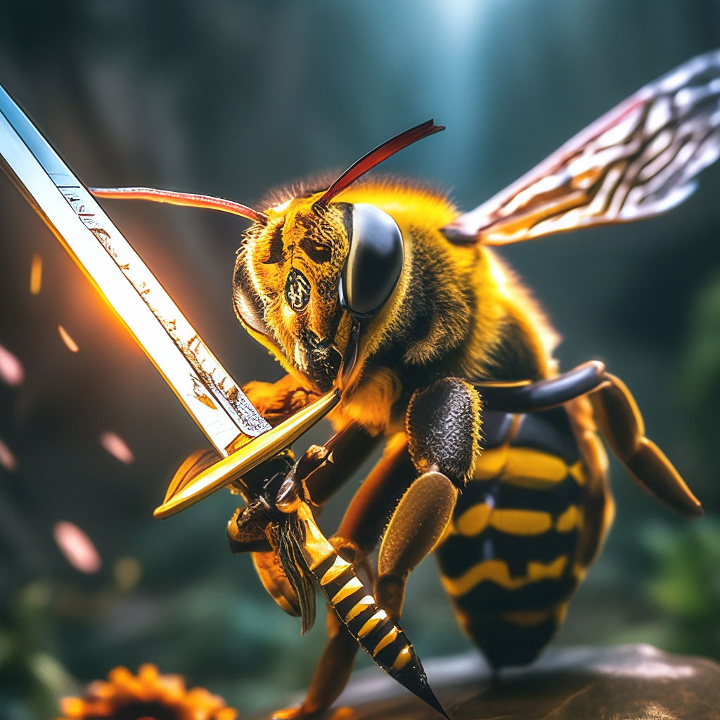 Большая пчела держит мечь» — создано в Шедевруме