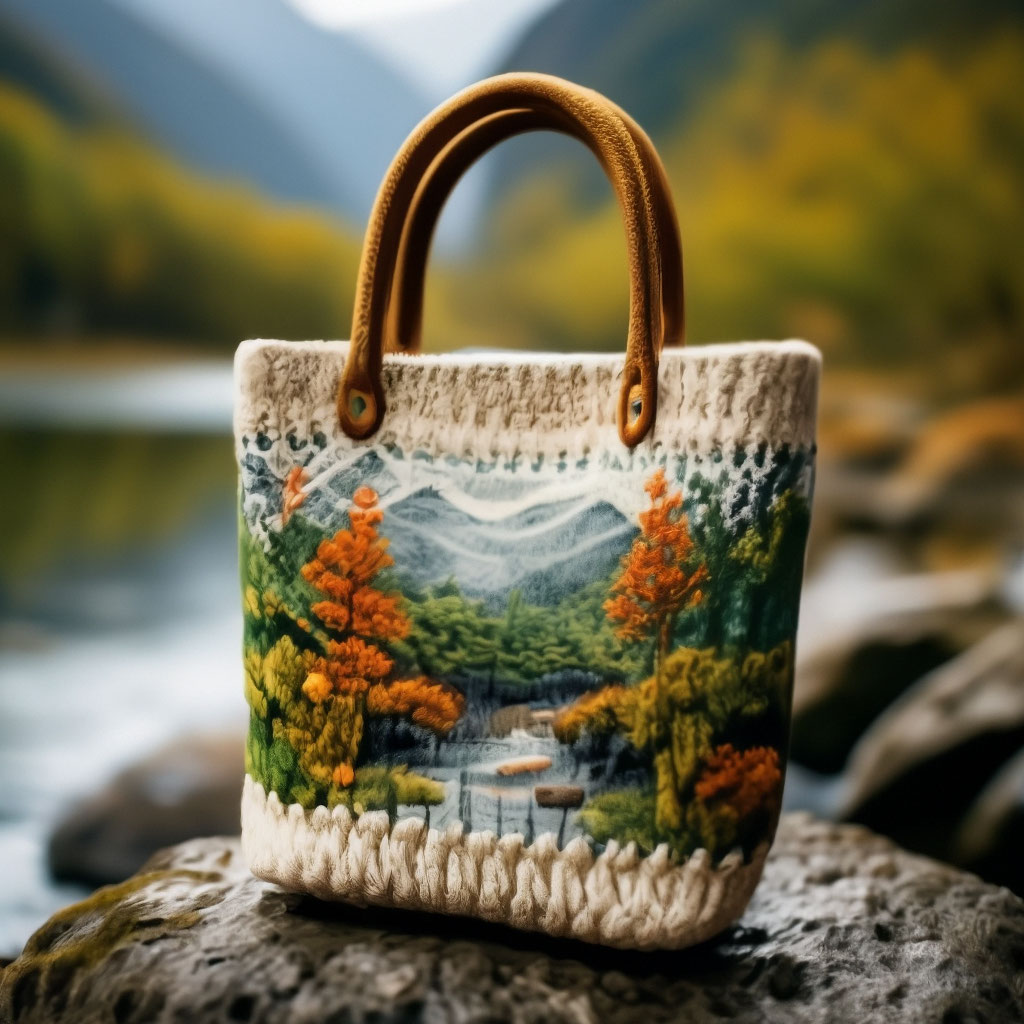Вязаная сумка с рисунком лес листья…» — создано в Шедевруме
