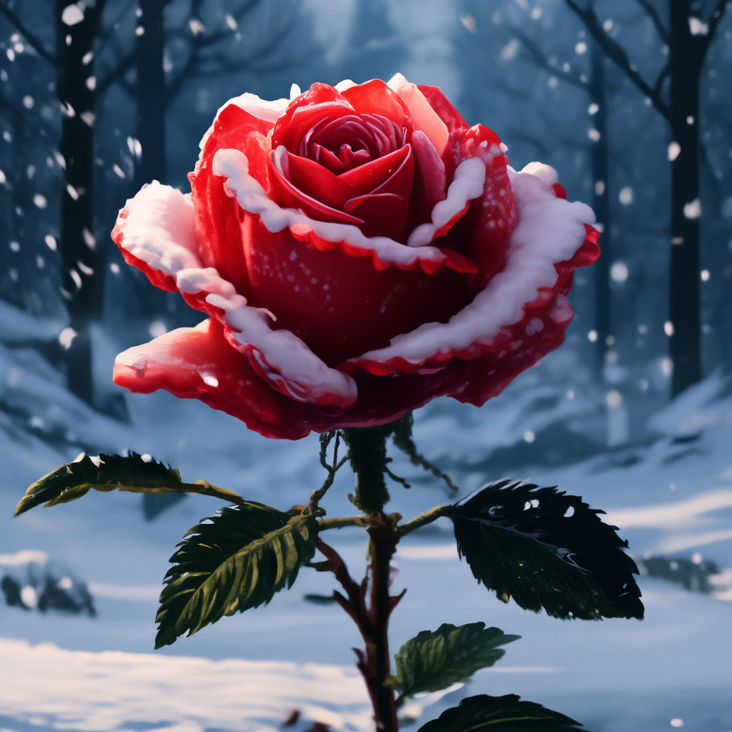 Ярко красная роза на снегу с анимацией падающего снега на аватарку — Фотографии на аву