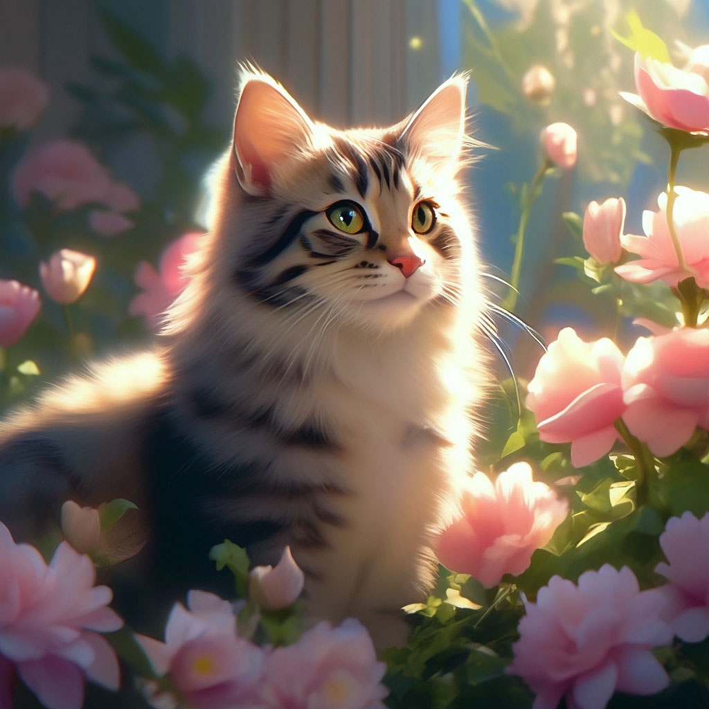 Котенок с цветами