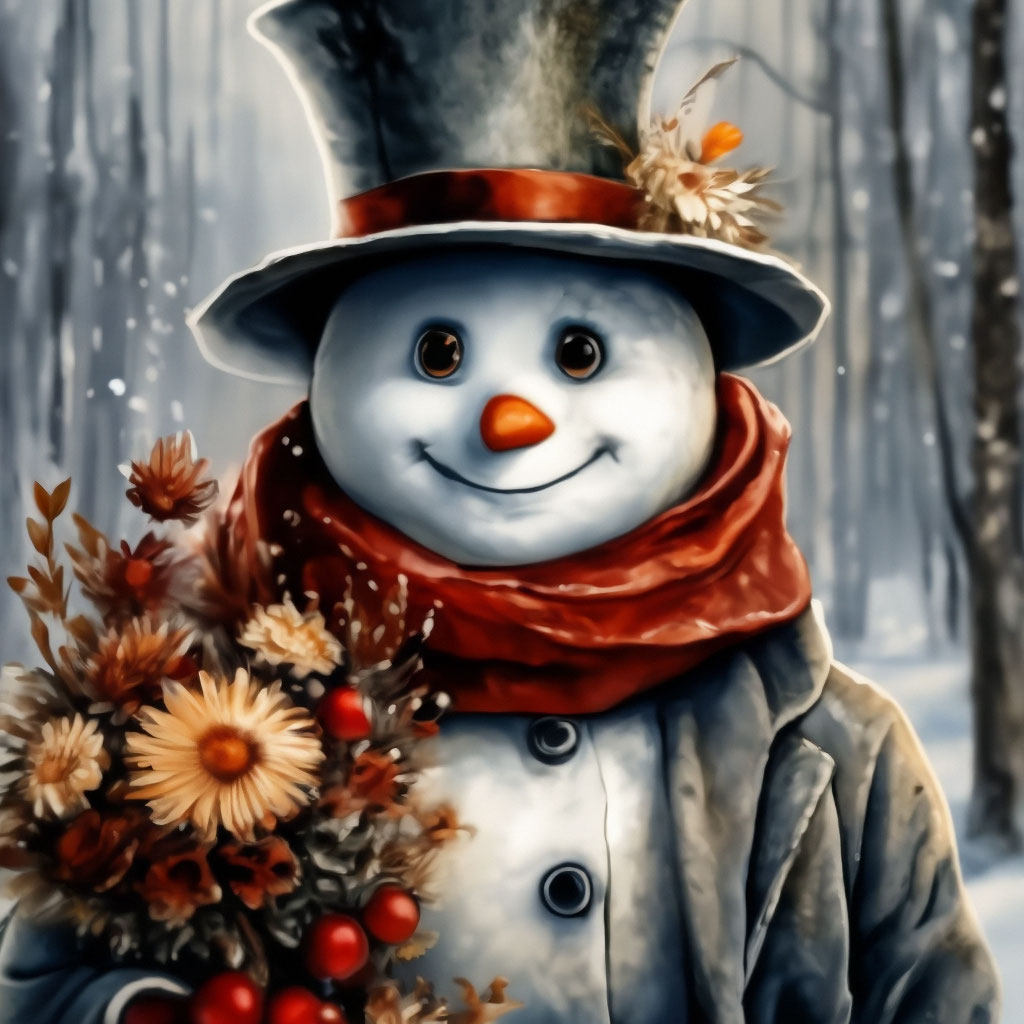 Объемная новогодняя открытка Снеговик и елочка