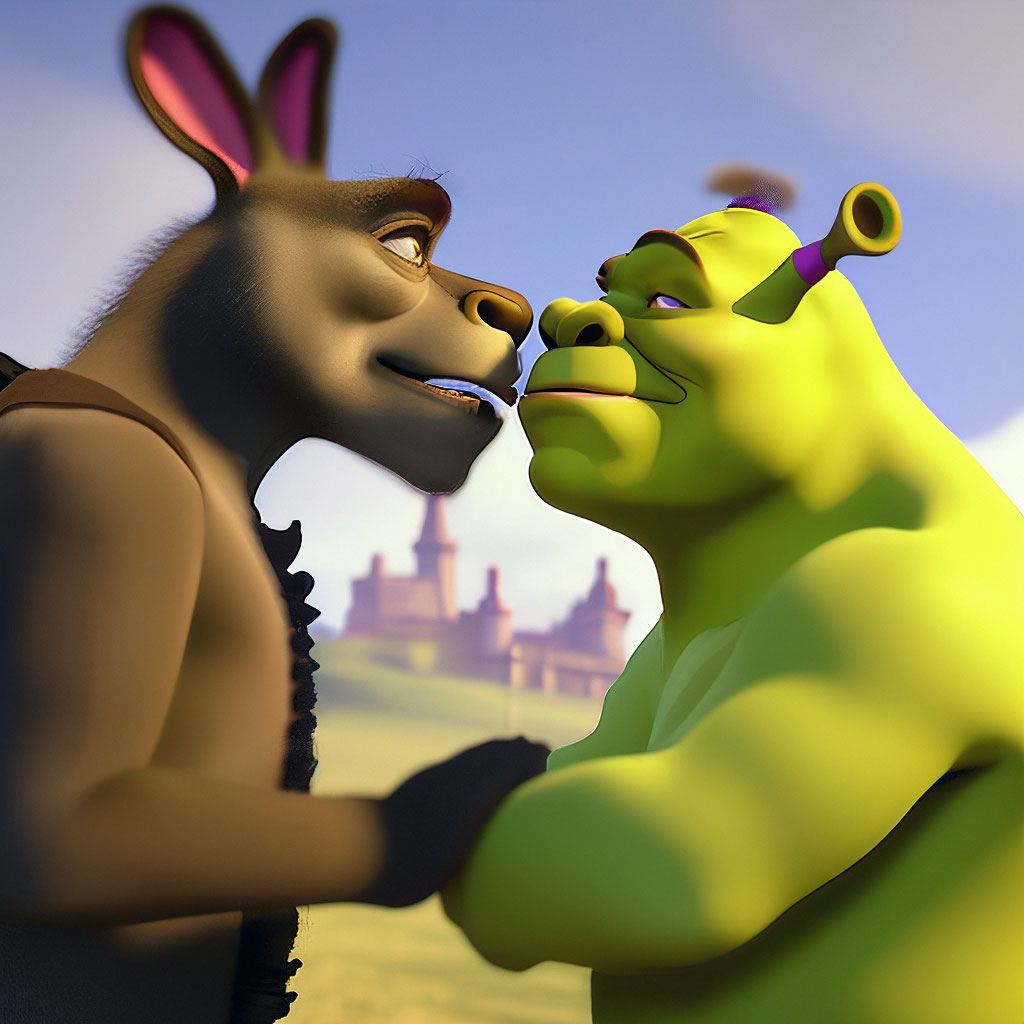 Donkey And Shrek Kissing