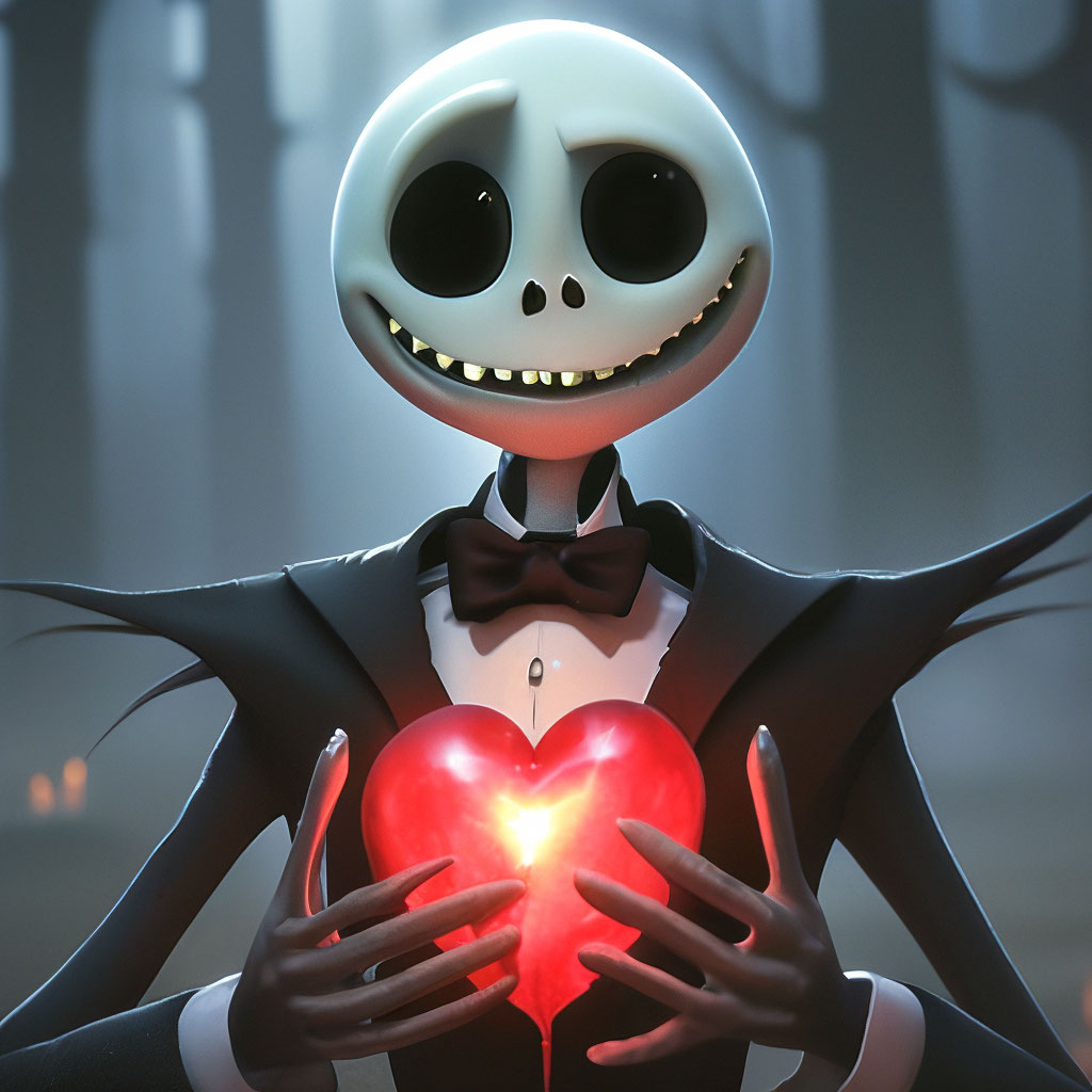 Jack Skellington держит у груди …» — создано в Шедевруме