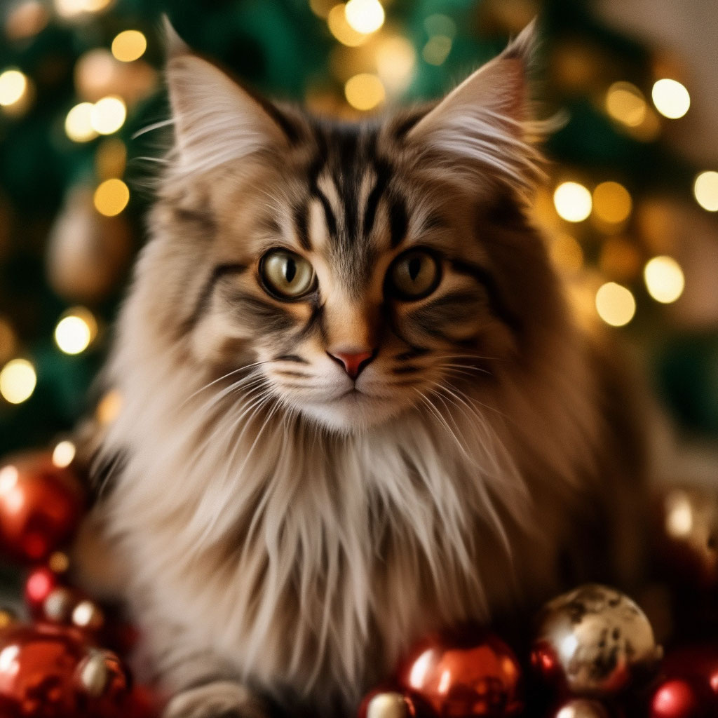 Новогодний кот пужистый» — создано в Шедевруме