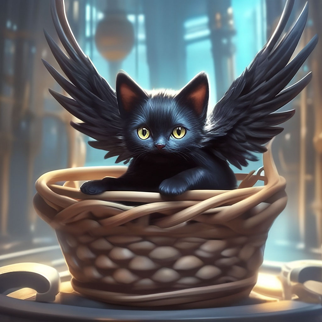 Чёрный милый 🥰 котик с крыльями …» — создано в Шедевруме