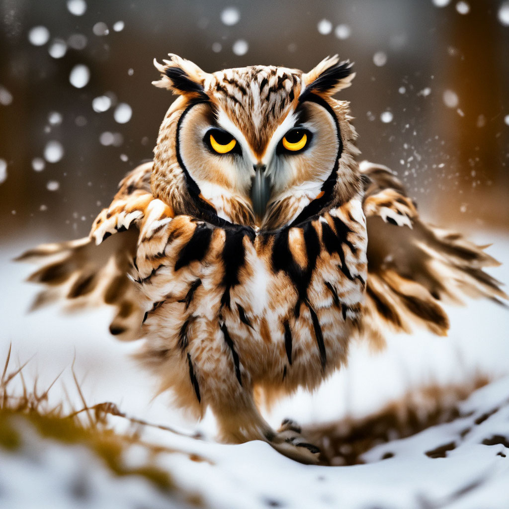 Первый снег, сова в шоке, идет по…» — создано в Шедевруме