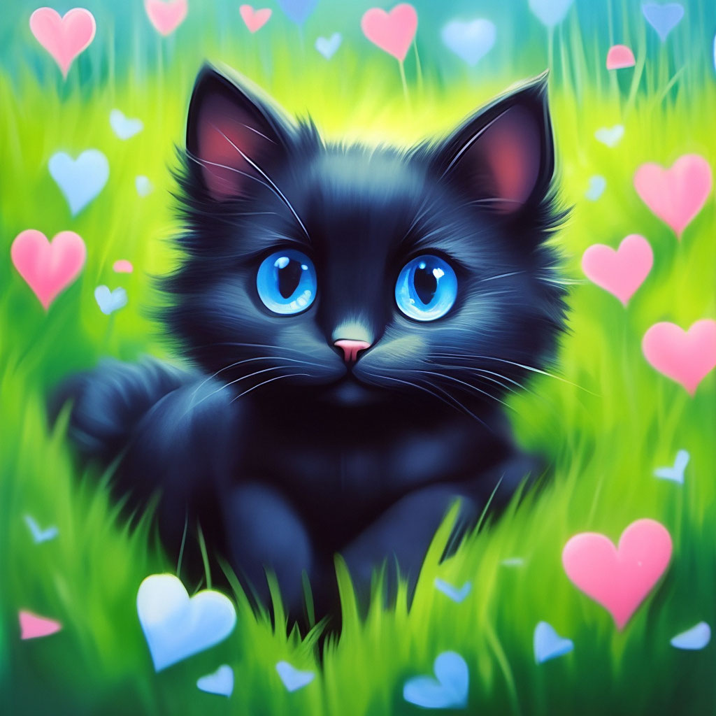 Любовь, черный милый котик, с …» — создано в Шедевруме