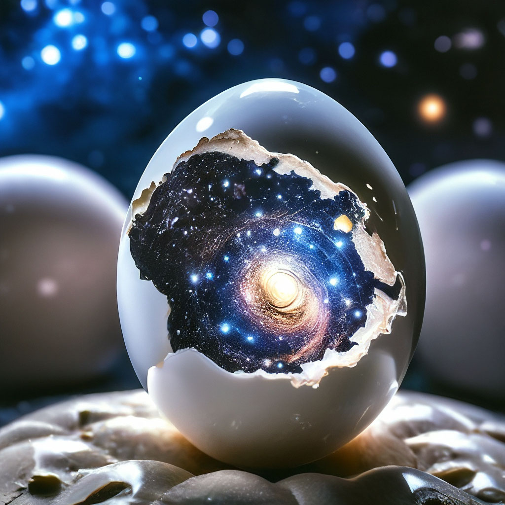 Галактика внутри белого яйца,вокруг …» — создано в Шедевруме