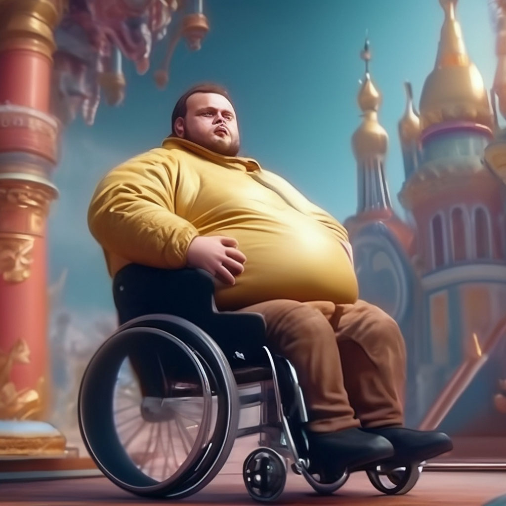 Fat Kostya in a wheelchair poops …