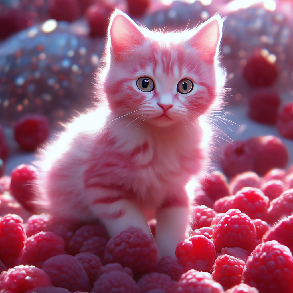 Hyperrealism, cute raspberry cat …