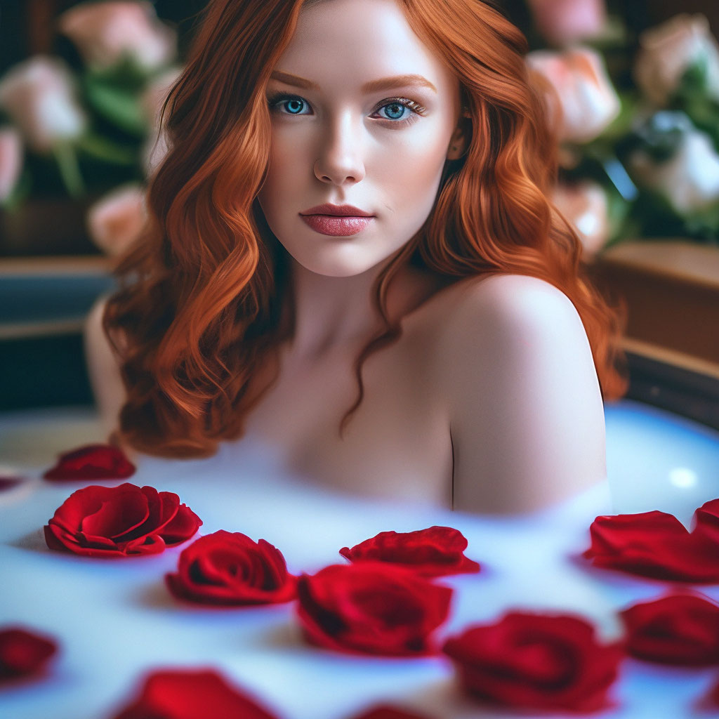 Красивая рыжеволосая девушка сидит на…» — создано в Шедевруме