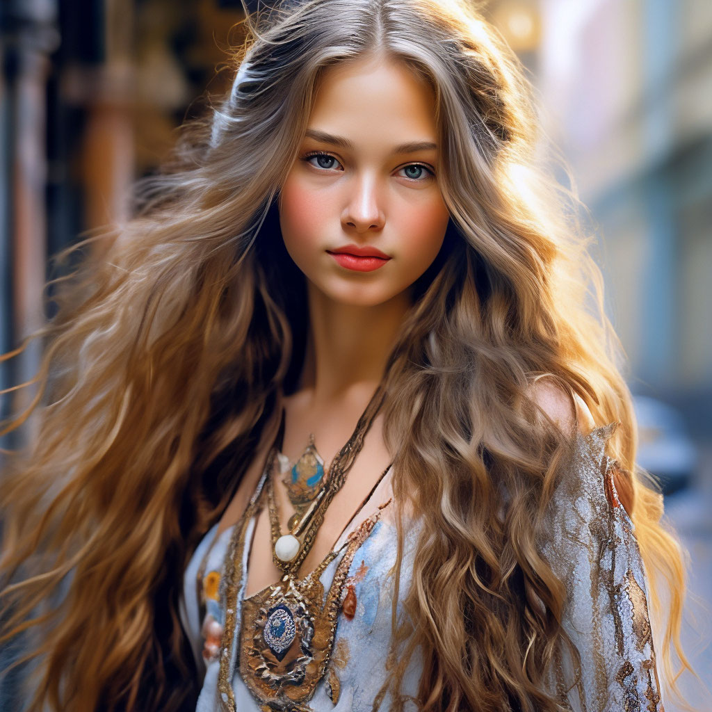 Томск красивая девушка длинные волосы…» — создано в Шедевруме