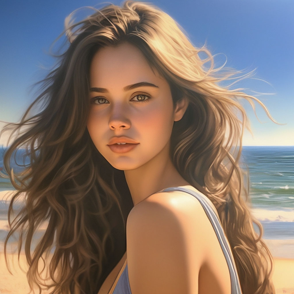 Красивая девушка, пляж, солнце, море…» — создано в Шедевруме