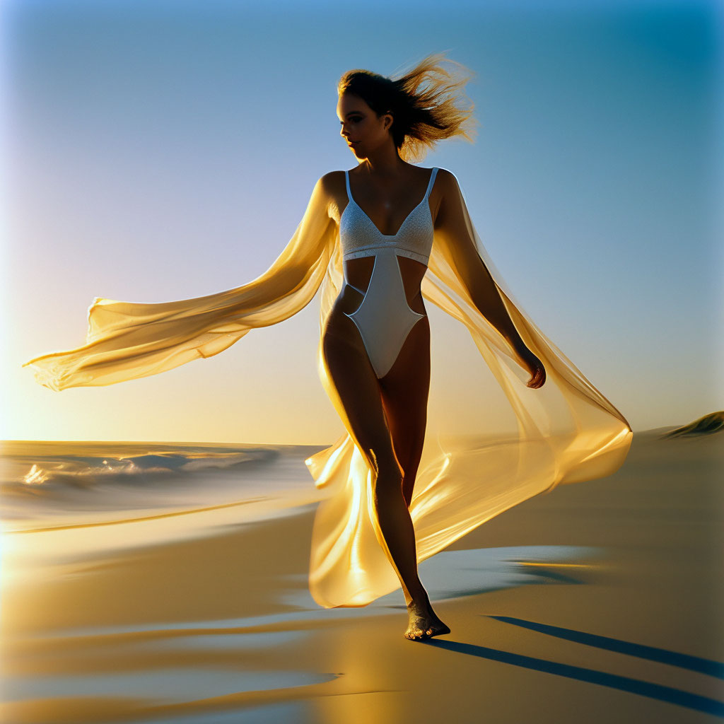 Фотореализм, девушка на пляже, …» — создано в Шедевруме