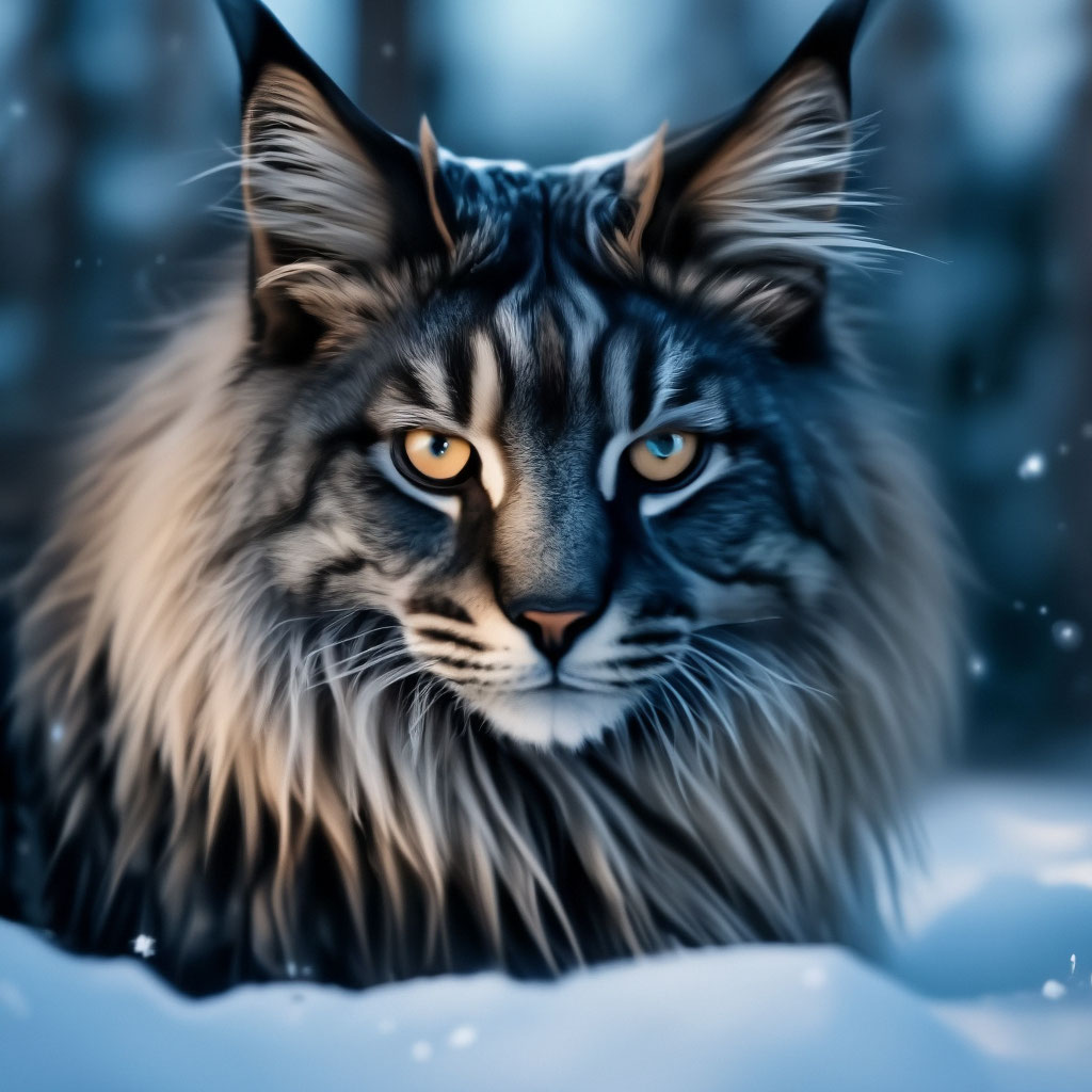 Огромный кот с кисточками на снегу…» — создано в Шедевруме