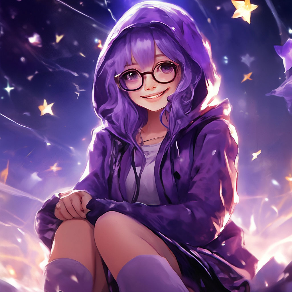 Anime girl looks purple hair purple image created in Shedevrum