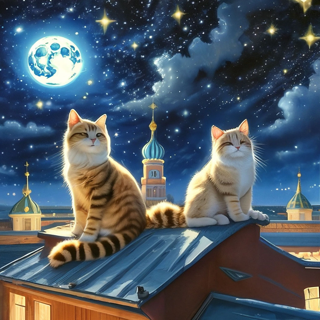 Картина на холсте кот на крыше, 10845