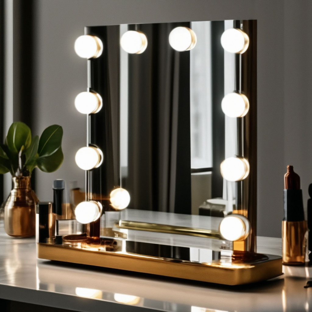 Гримерное зеркало с подсветкой для макияжа купить в Москве настольное с полкой