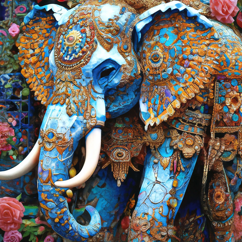 Боевой индийский слон, цветочная …» — создано в Шедевруме
