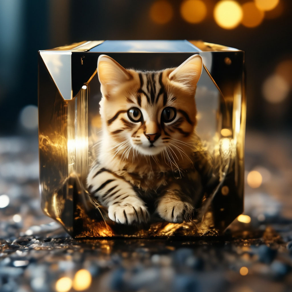 Трехмерный кот в тройном кубе …» — создано в Шедевруме