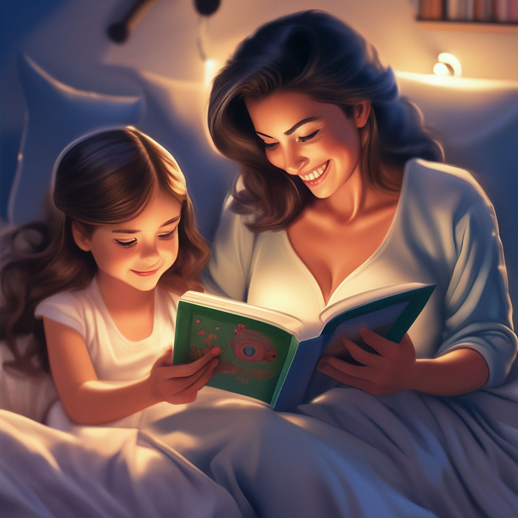 Сказки на ночь, мама читает девочке…» — создано в Шедевруме