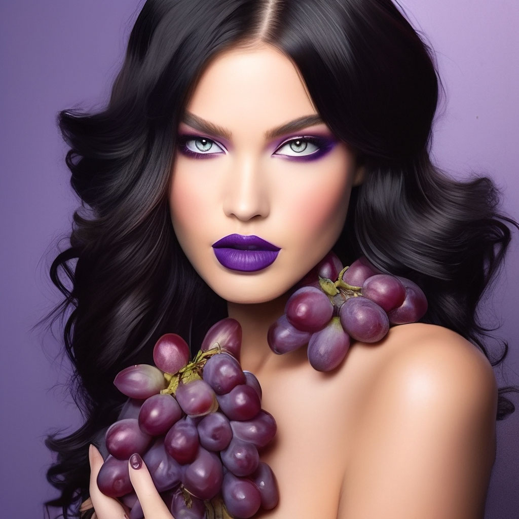 Сексуальная молодая женщина ест зеленый виноград, свечение макияж
