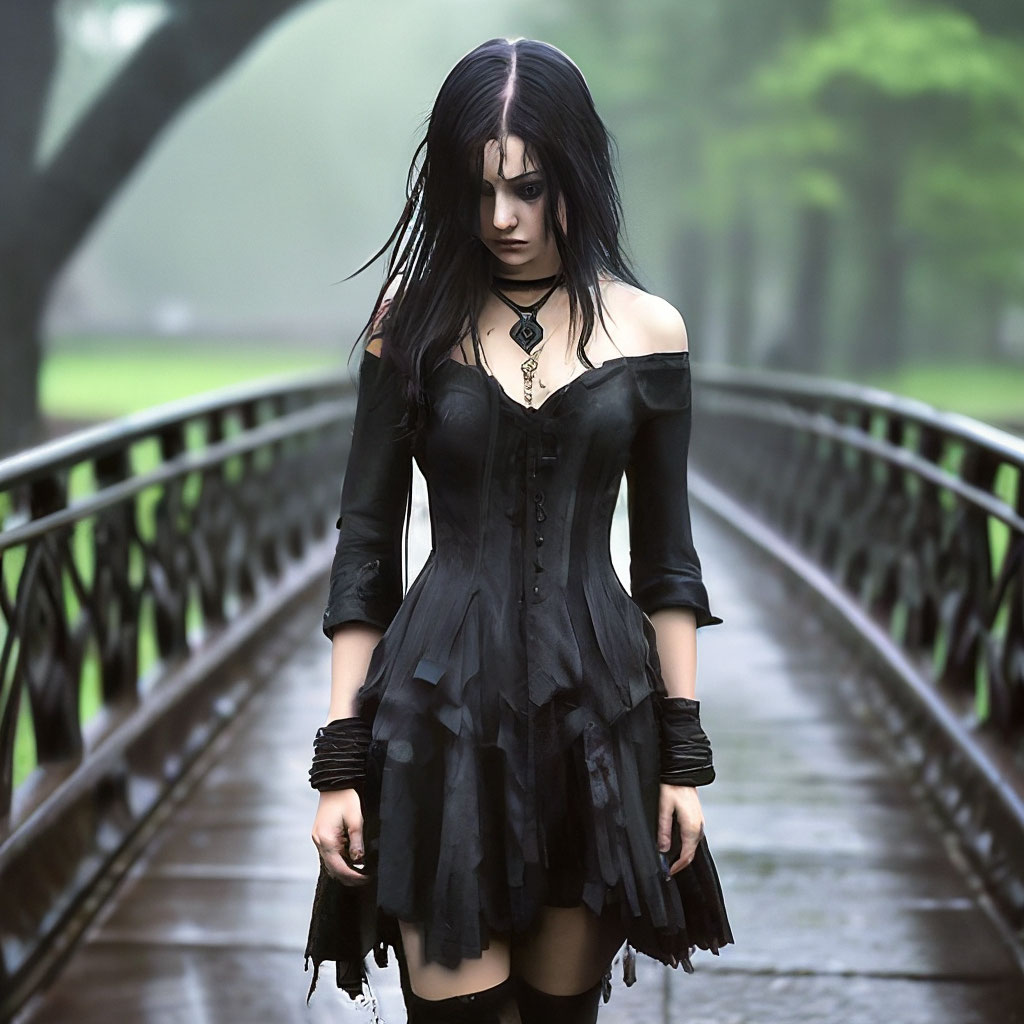Девушка с черными волосами в черном мини-платье