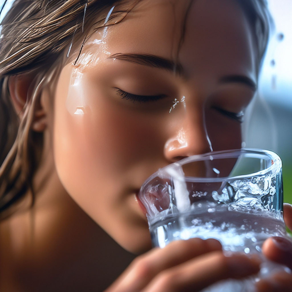 Красивая девушка пьёт воду, воды …» — создано в Шедевруме