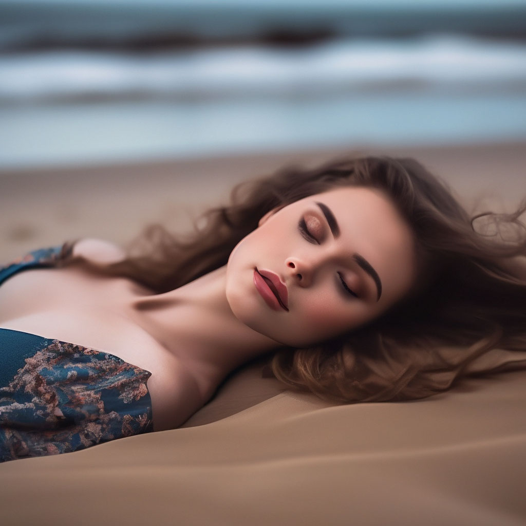 Красивая девушка лежит на пляже» — создано в Шедевруме