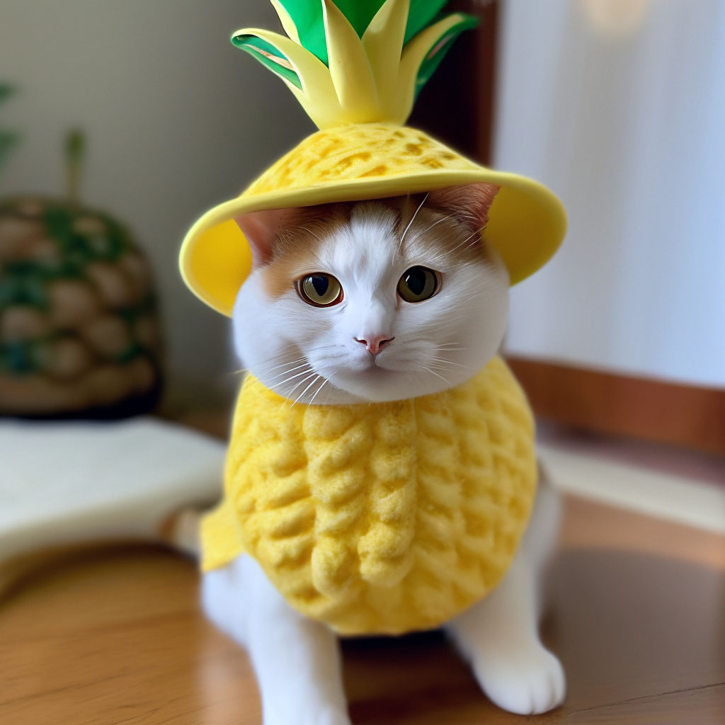 A cat in a pineapple costume image created in Shedevrum