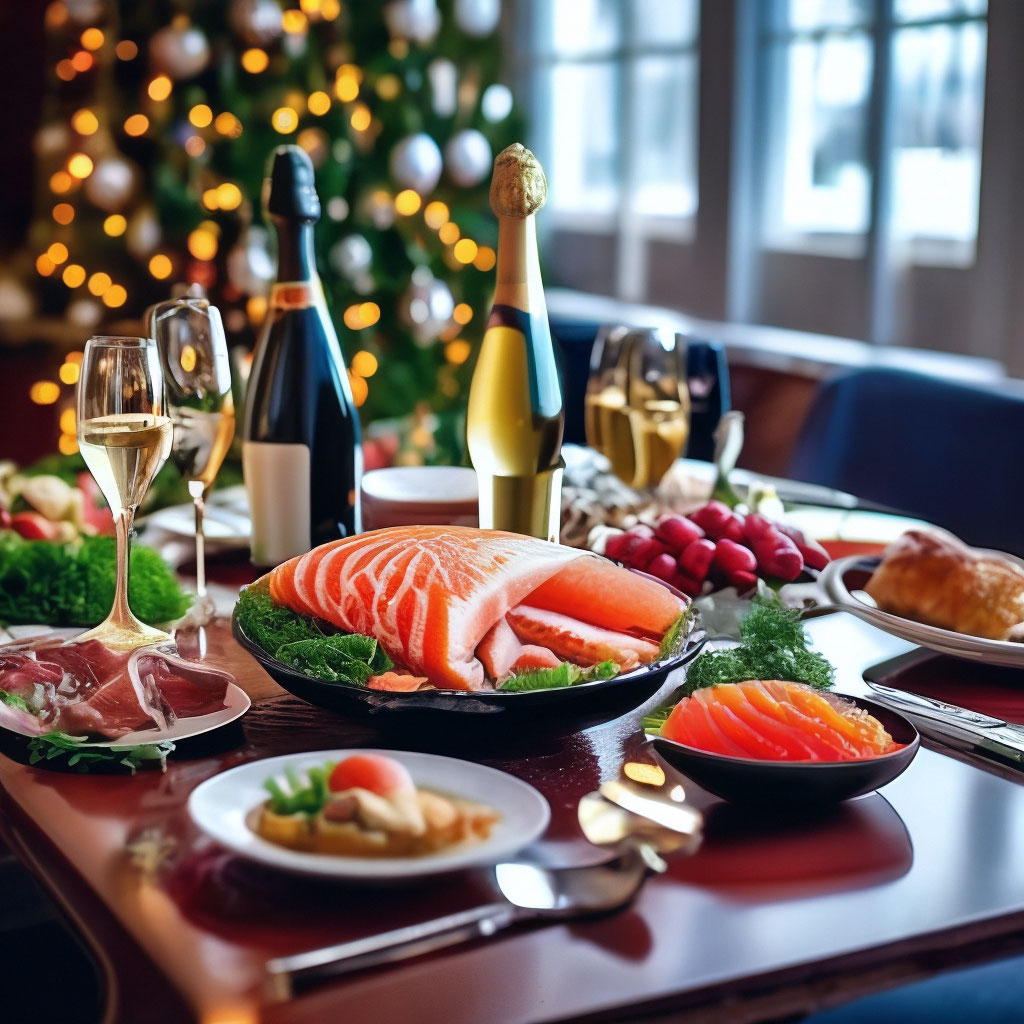 Новогодний стол оливье,салат,икра,…» — создано в Шедевруме