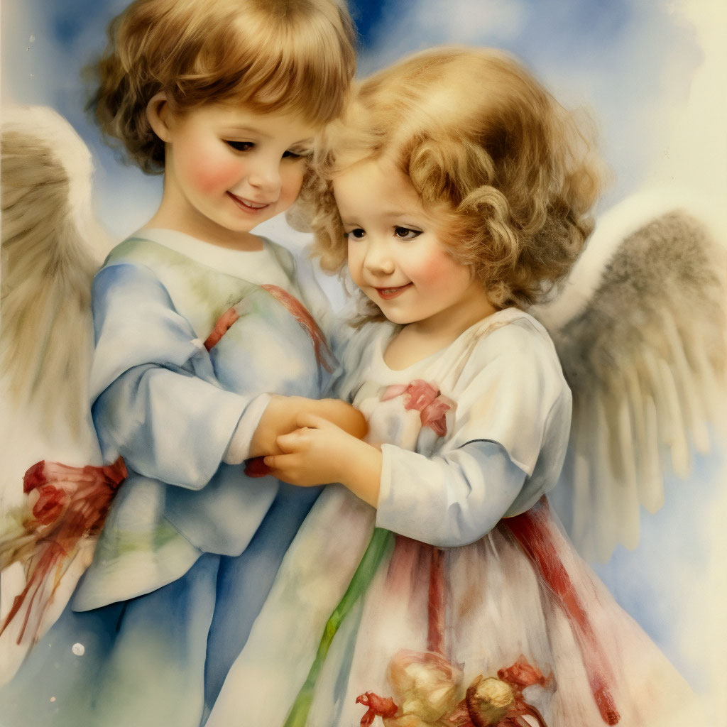 Ангел Хранитель с детьми, икона - размер 19х23х3 см