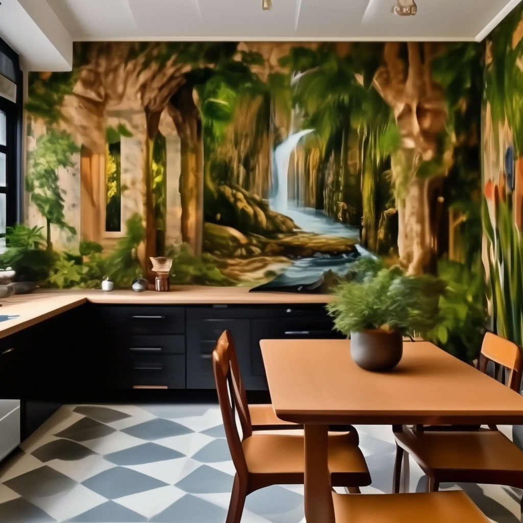 Фреска на стену в интерьере кухни: фото фресок для кухни, идеи по дизайну кухни с фреской на стене