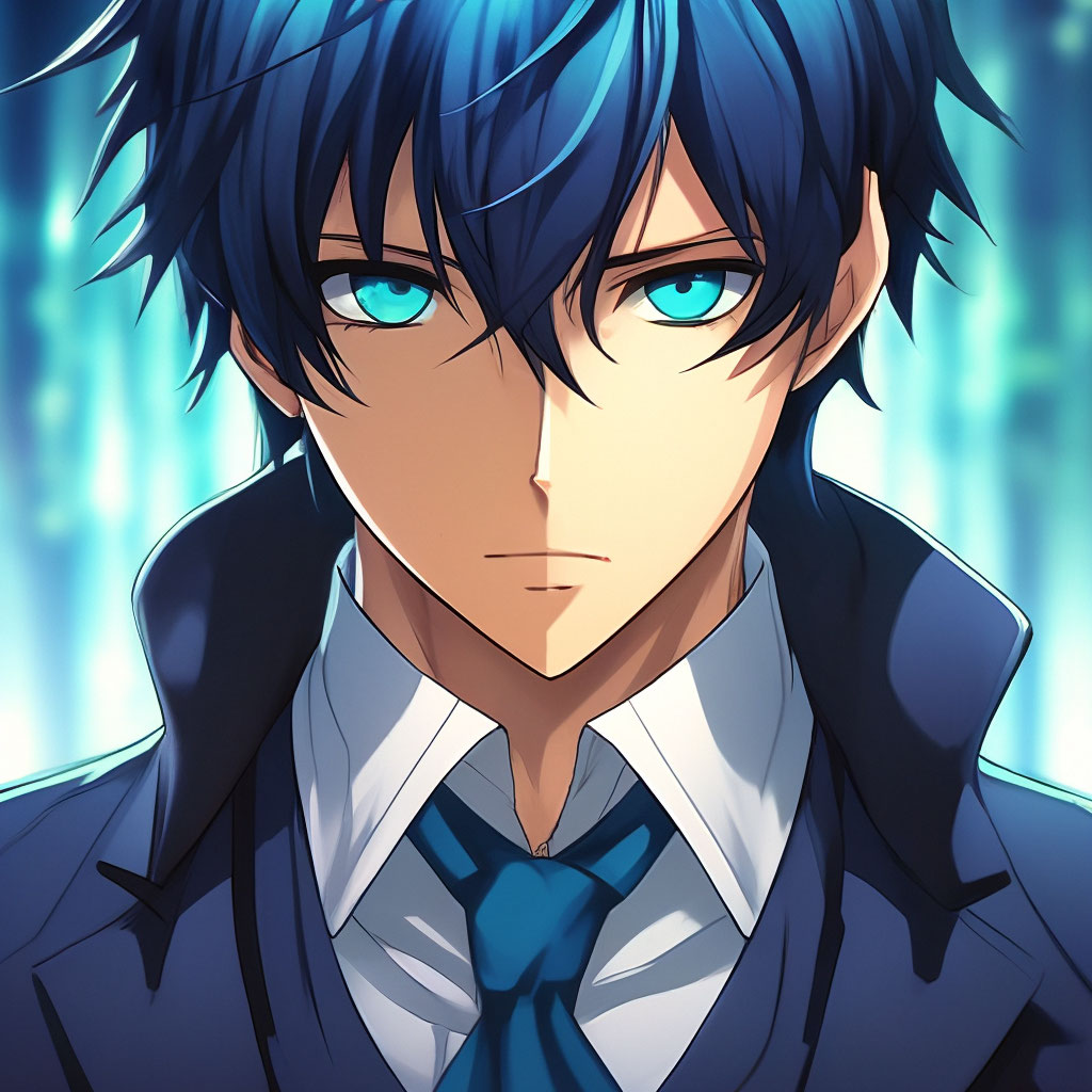 Anime guy with dark blue …