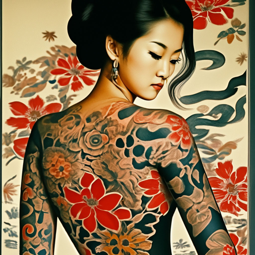Цветы, стиль, японка, спина, трубка, тату, гейша, кимоно обои на телефон (фото, картинки)