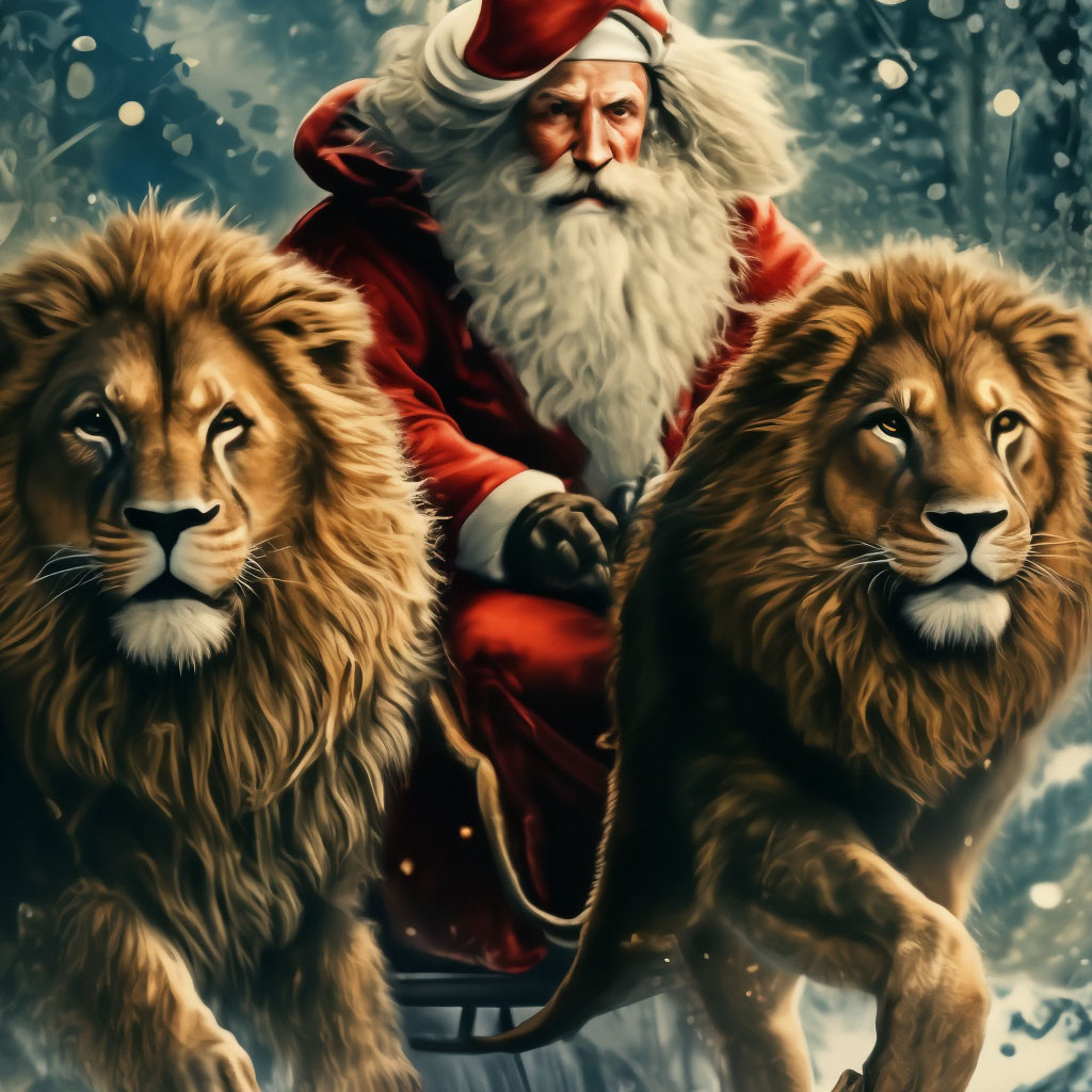 Фото лев дед мороз Купить большой постер на стену "Santa lion" 40х50 см без рамы, цены в интернет-м