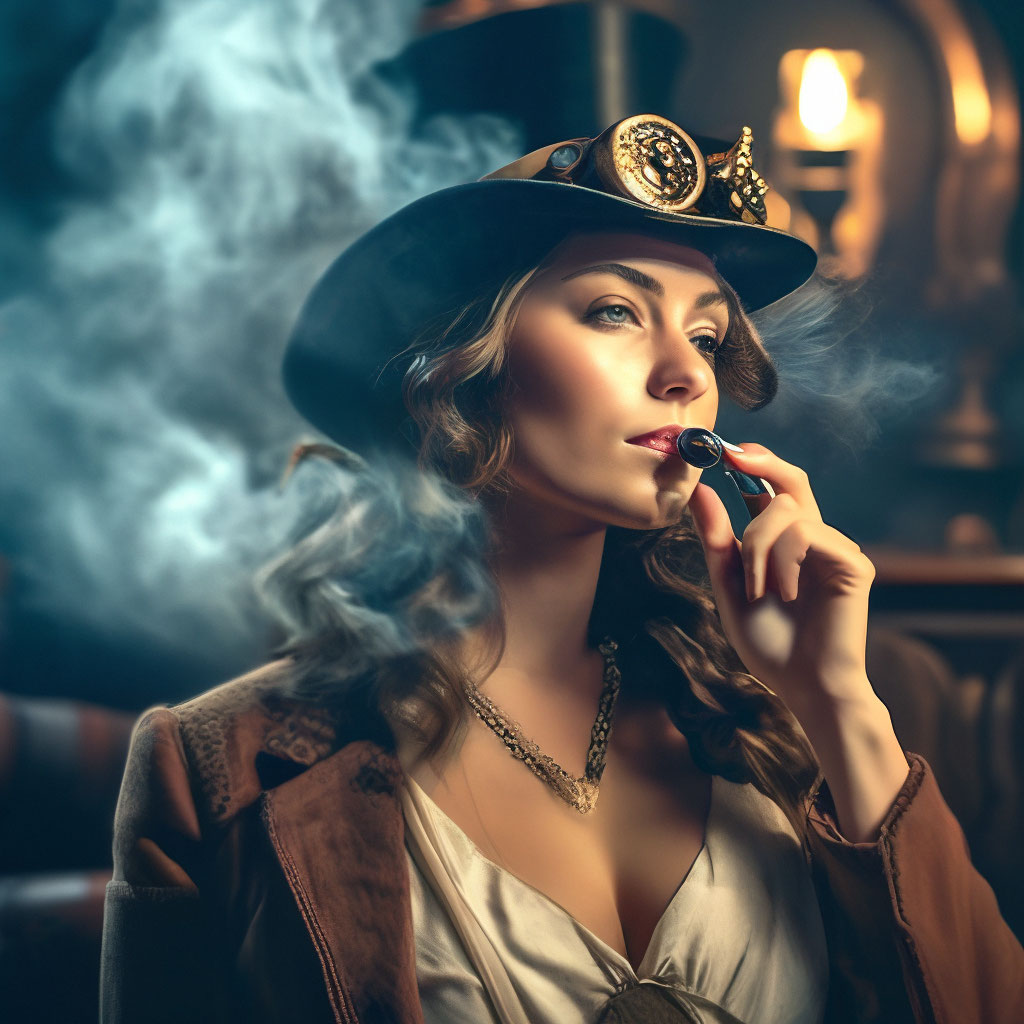 My girlfriend smokes a pipe, my girlfriend smokes a pipe., beautiful,  realistic, professional photo, 4k, high …